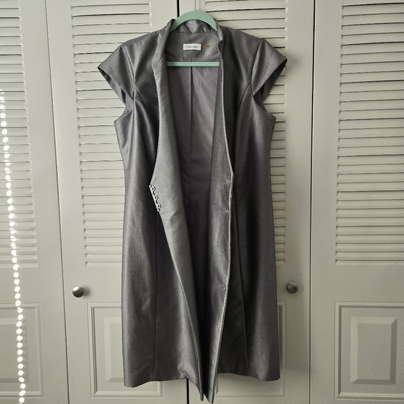 New CALVIN KLEIN Wrap Dress 10 Silver Gray Knee Length Cap Sleeves #045 - Picture 8 of 9